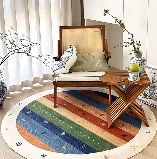 Medieval Style Round Double-Layer Washable Rug