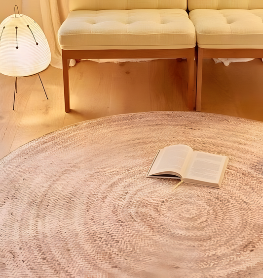 Natural Wood Style Round Washable Rug