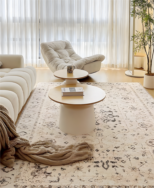 Cream Persian Style Living Room Rug, Detachable, Machine Washable