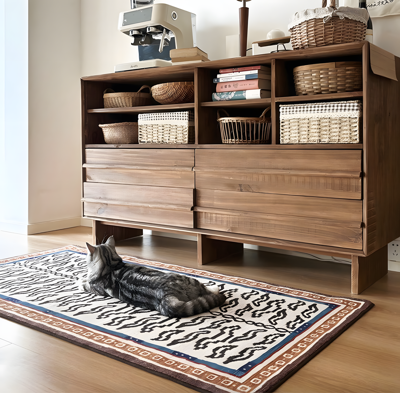 Washable Medieval Style Tiger Bedside Rug, Removable & Durable