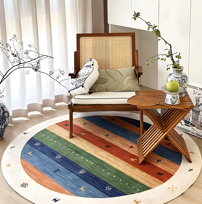 Medieval Style Round Double-Layer Washable Rug