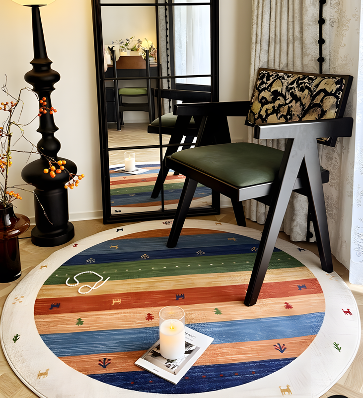Medieval Style Round Double-Layer Washable Rug
