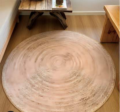 Natural Wood Style Round Washable Rug