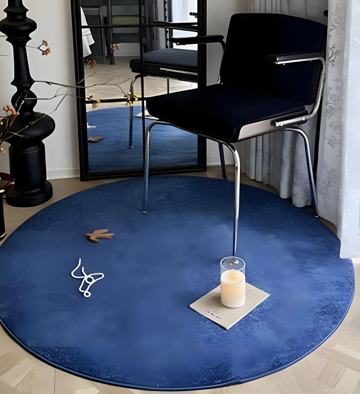 Medieval Style Blue Round Washable Bedroom Rug