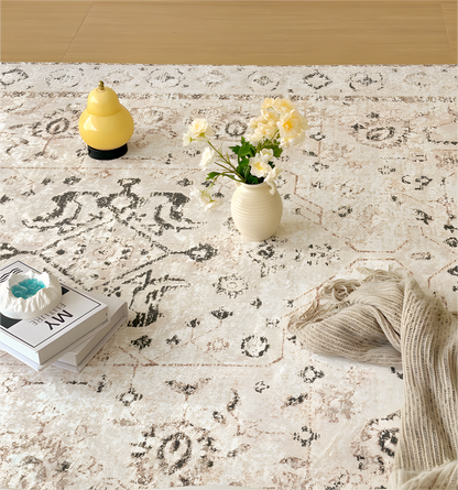 Cream Persian Style Living Room Rug,  Detachable, Machine Washable