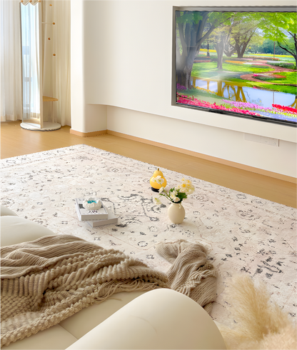 Cream Persian Style Living Room Rug,  Detachable, Machine Washable